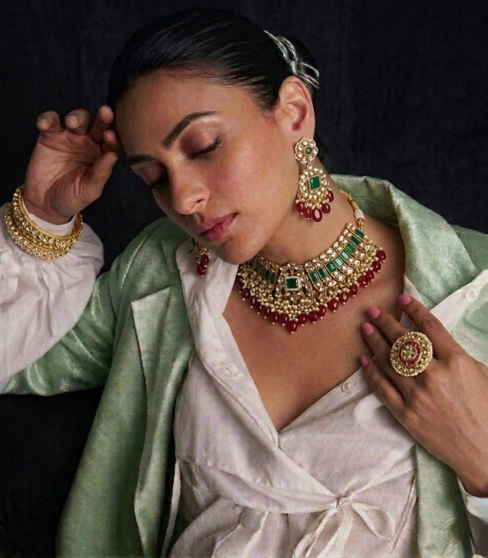 Advika Choker in Pachi Kundan