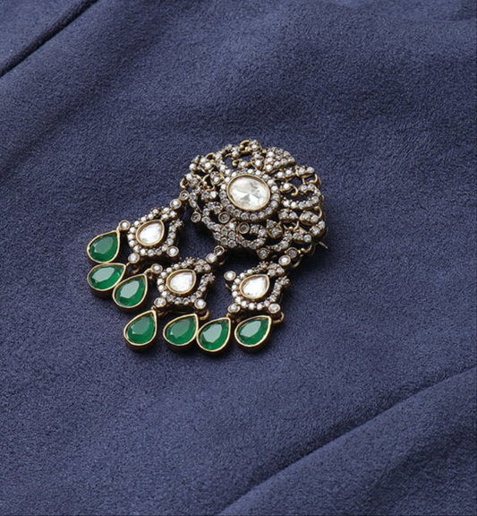 Polki Green Tassle Brooch