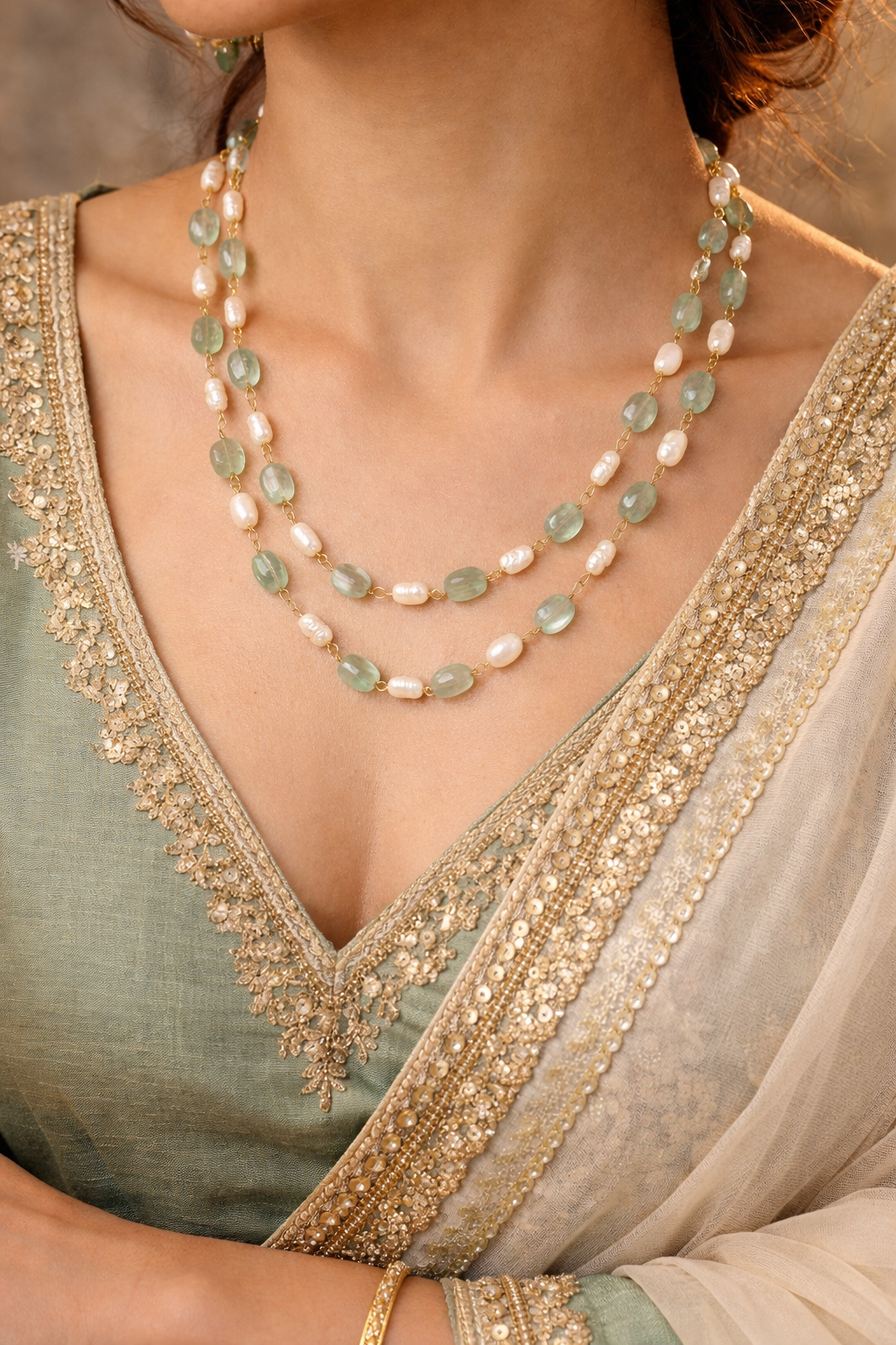 Rubaya Mala in Mint and Pearl