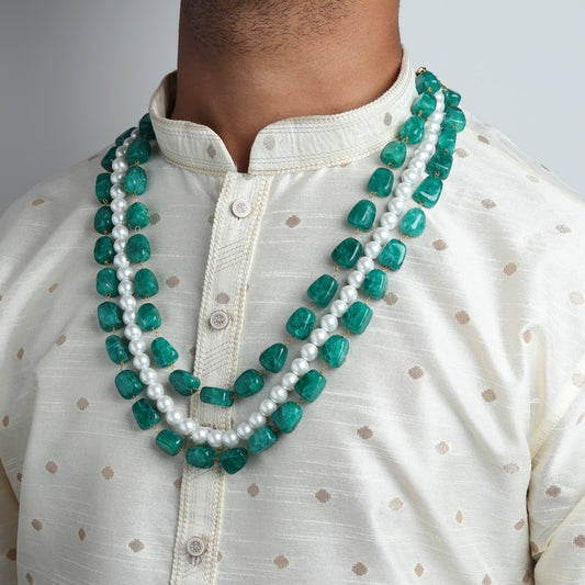 Big Emeralds with Natural Pearls