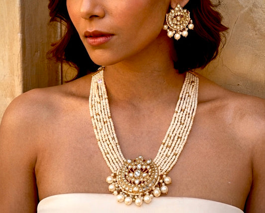 Savera white pearl necklace for women, classic elegant design