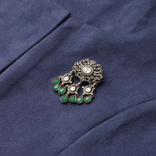 Polki Green Tassle Brooch
