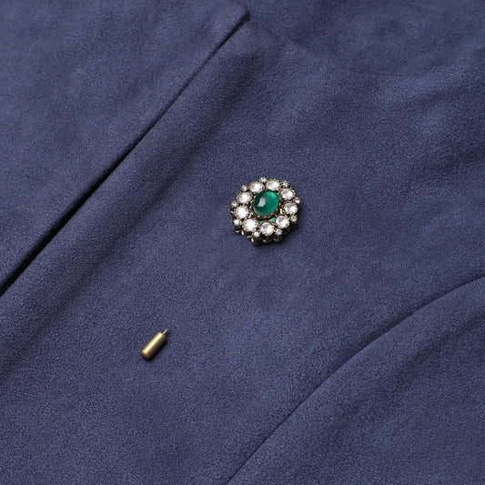 Polki Lapel Pin in Emerald