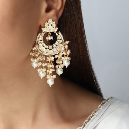 Nazneen Kundan Earrings in White