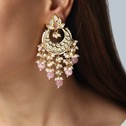 Nazneen Kundan Earrings in Pink