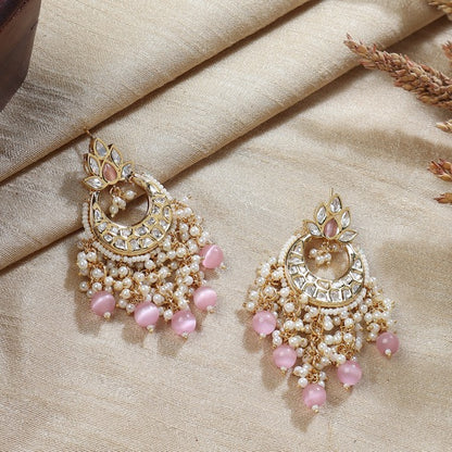 Nazneen Kundan Earrings in Pink