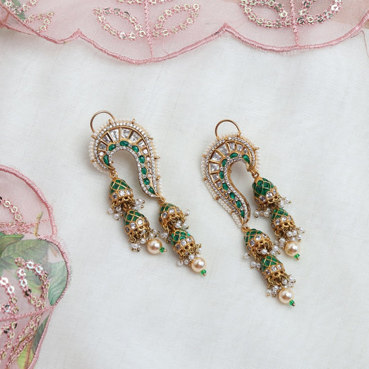 Meera Kundan Earrings in Emerald