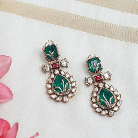 Sakhi Polki Earrings in Ruby and Emerald