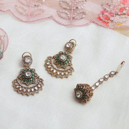 Zoya Polki Earrings with Borla in Green