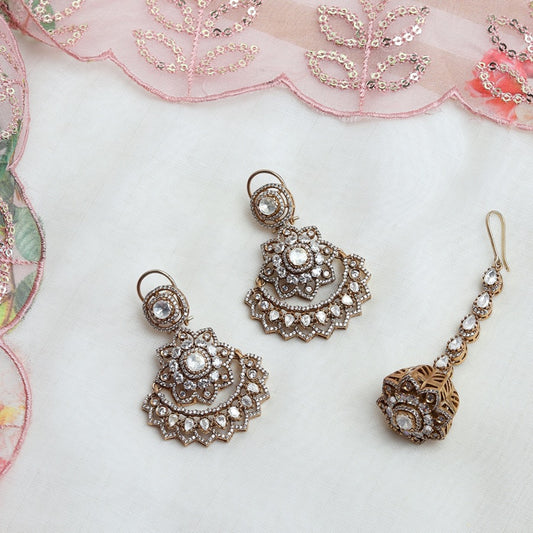 Zoya Polki Earrings with Borla in White