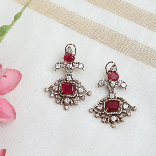 Huma Polki Earrings in Ruby