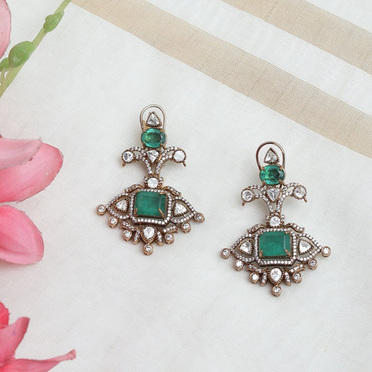 Huma Polki Earrings in Green