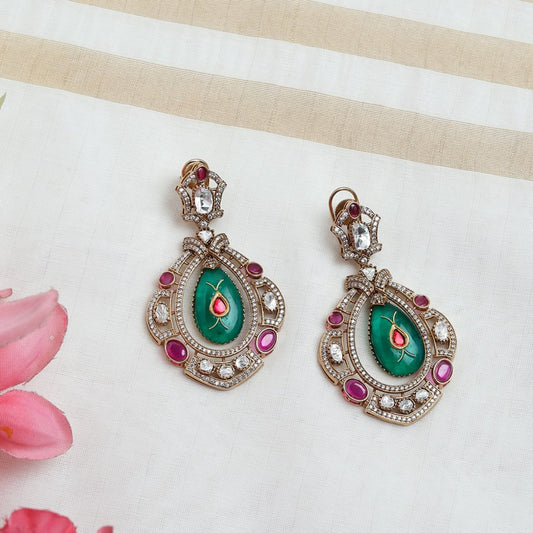 Mahika Cocktail Earrings in Ruby and Emerald