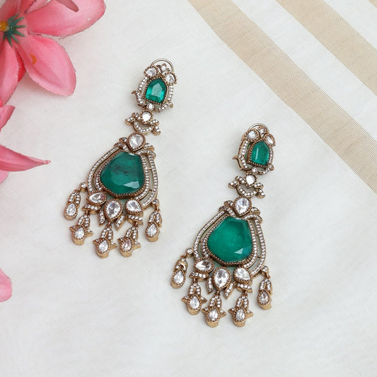 Kashvi Cocktail Earrings in Polki and Emerald