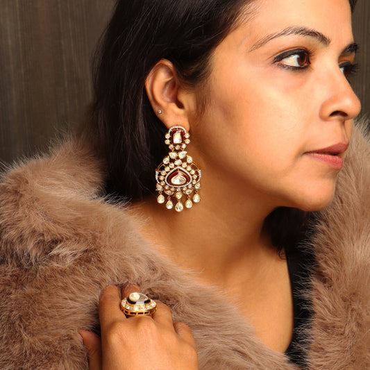 Omisha Moissanite Polki Earring with Ruby Enamelling