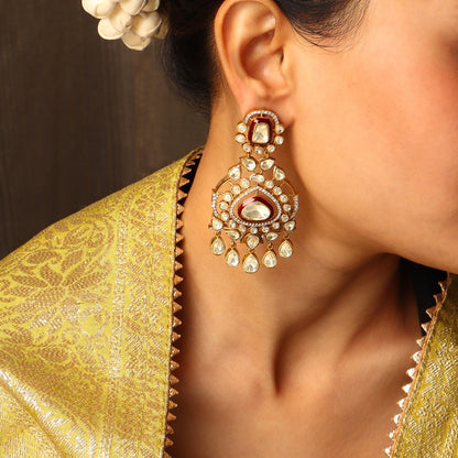 Omisha Moissanite Polki Earring with Ruby Enamelling