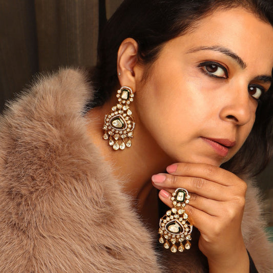 Omisha Moissanite Polki Earring with Emerald Enamelling
