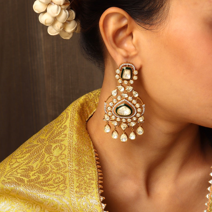 Omisha Moissanite Polki Earring with Emerald Enamelling