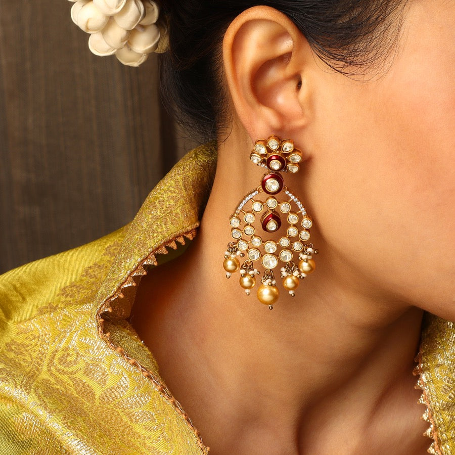 Aadhya Moissanite Polki Earrings in Ruby Enamelling