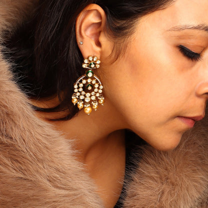 Aadhya Moissanite Polki Earrings in Emerald Enamelling