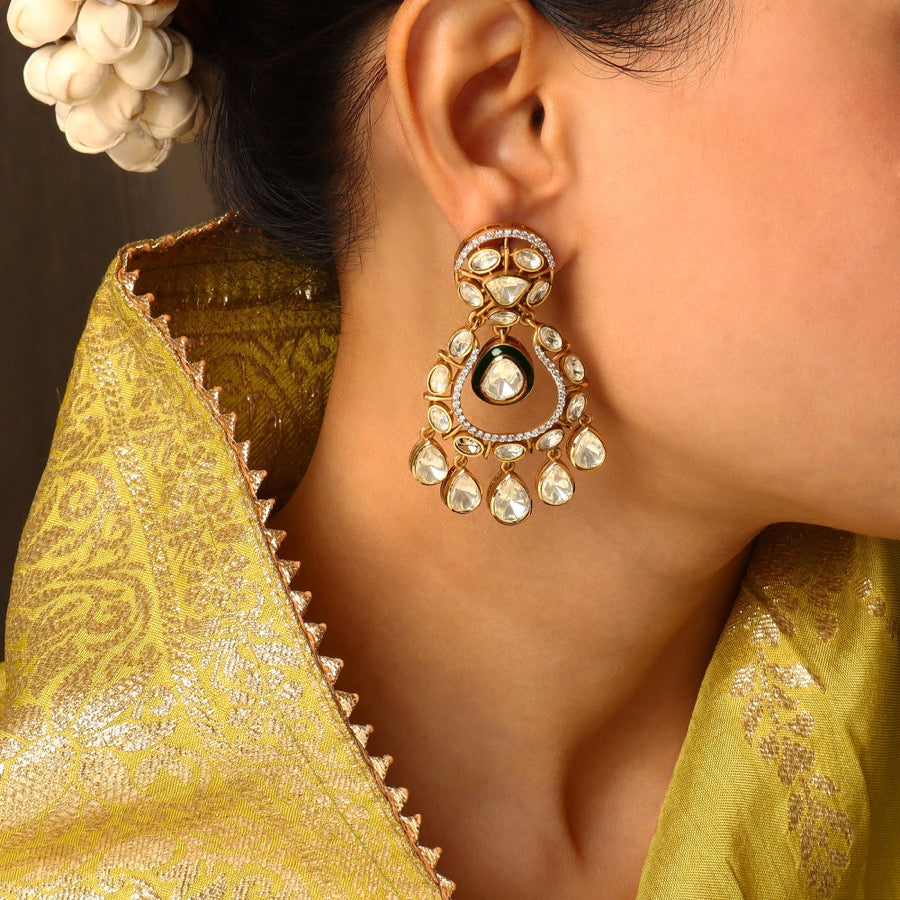 Padma Moissanite Polki Earring in Green