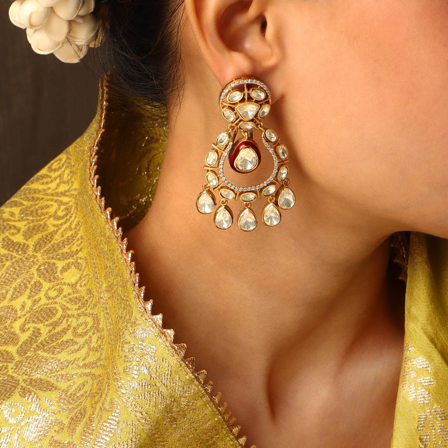 Padma Moissanite Polki Earring in Ruby