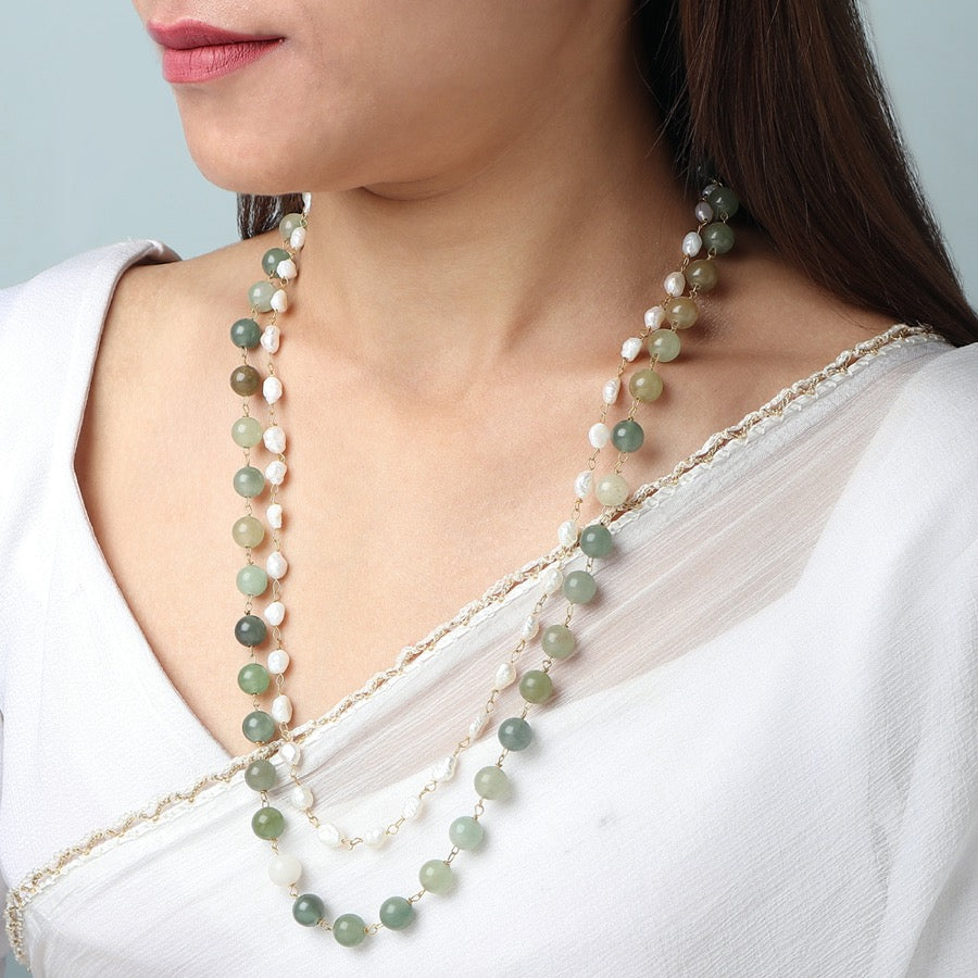 Minaxi Mala in Mix Green Onyx and Pearl