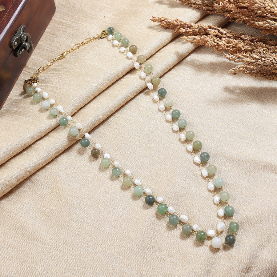 Minaxi Mala in Mix Green Onyx and Pearl