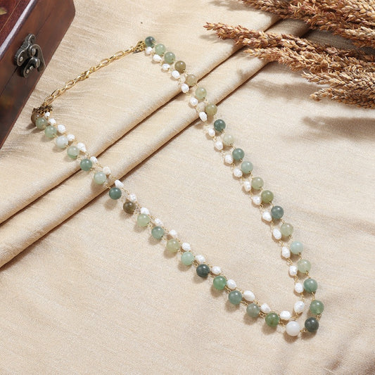 Minaxi Mala in Mix Green Onyx and Pearl