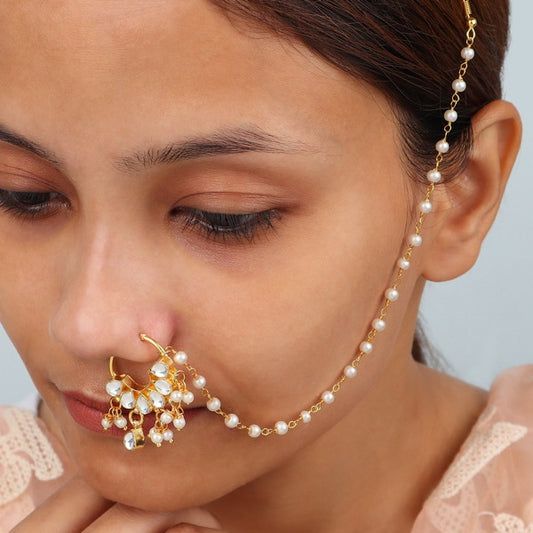 Kundan Small Nath in Pearl