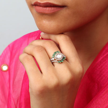 Amna Polki Ring in Green