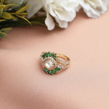 Amna Polki Ring in Green