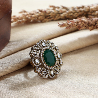 Polki Cocktail Ring in Emerald