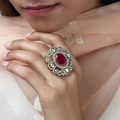 Polki Cocktail Ring in Ruby