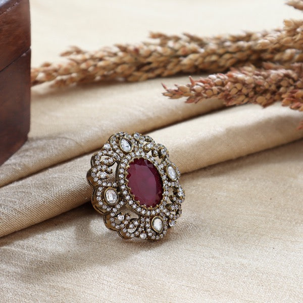 Polki Cocktail Ring in Ruby