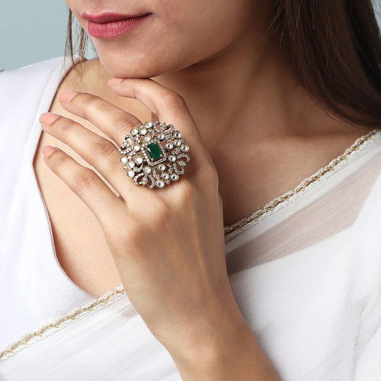 Shruti Polki Ring in Emerald