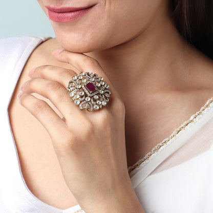 Shruti Polki Ring in Ruby