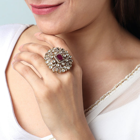 Shruti Polki Ring in Ruby