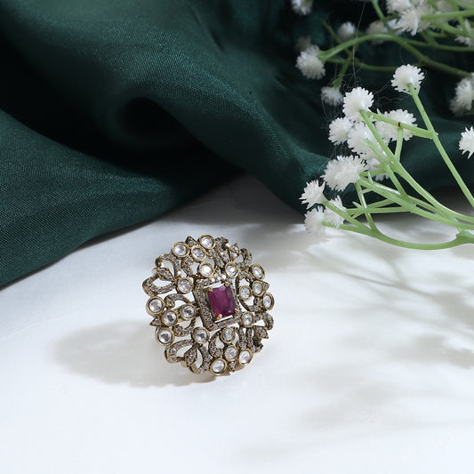 Shruti Polki Ring in Ruby