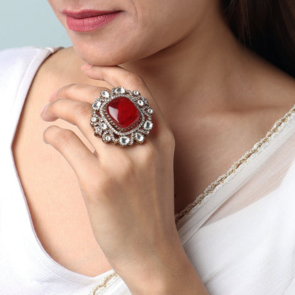 Shravya Polki Ring in Ruby