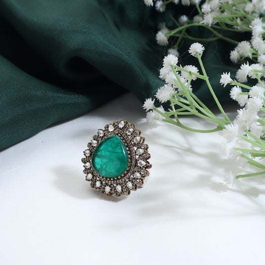 Lavya Emerald Polki Ring