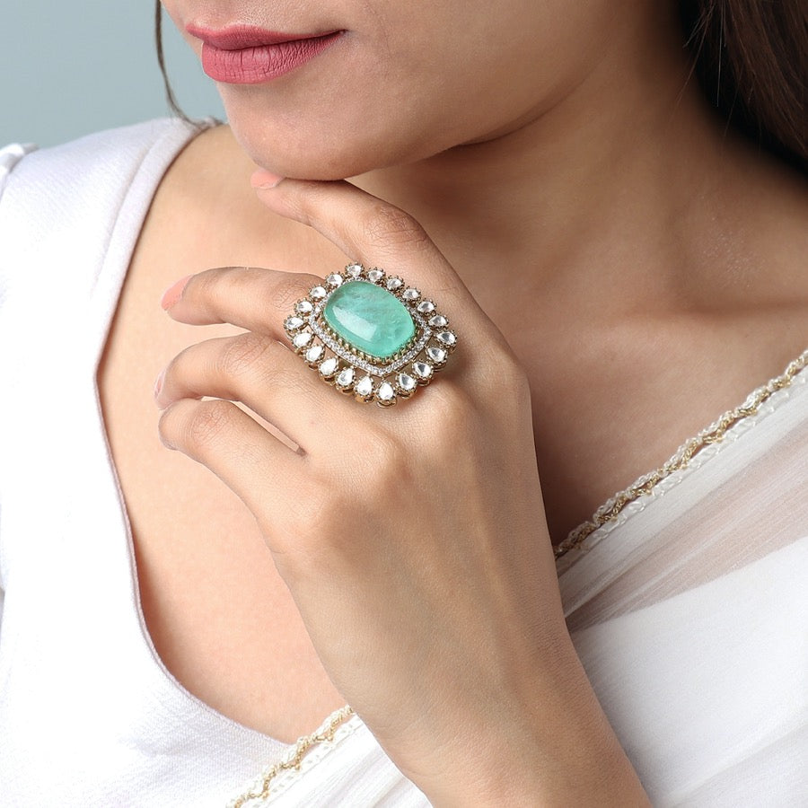 Srujana Mint Green Polki Ring