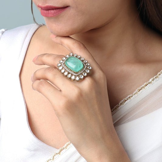 Srujana Mint Green Polki Ring