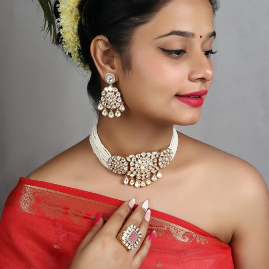 Samya Polki Choker in White