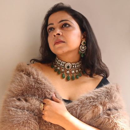 Aasma Choker in Polki and Emerald