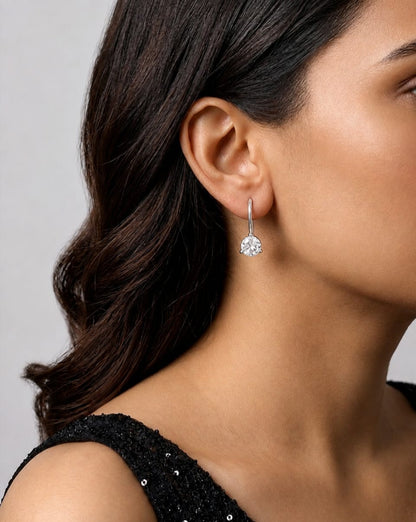 Solitaire Silver Hook Drop Earrings