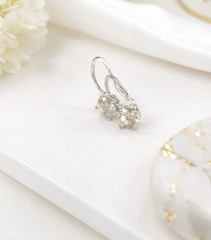 Solitaire Silver Hook Drop Earrings
