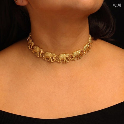Elephant Motif Gold Neck Set