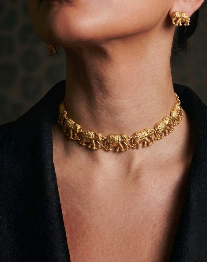 Elephant Motif Gold Neck Set