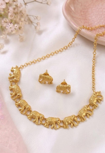 Elephant Motif Gold Neck Set